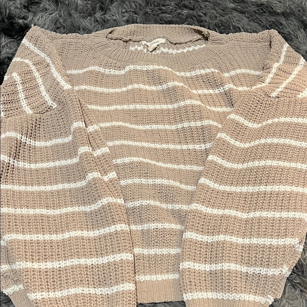 Maurices Taupe and Cream Striped Sweater
